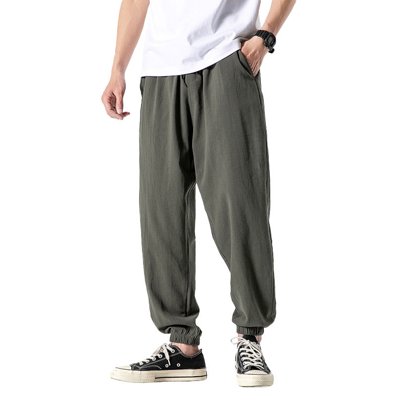 Herren nan relaxed-fit Joggerhose mit Tunnelzug, geripptem Knöchelabschluss und atmungsamem Leinenmix Drune