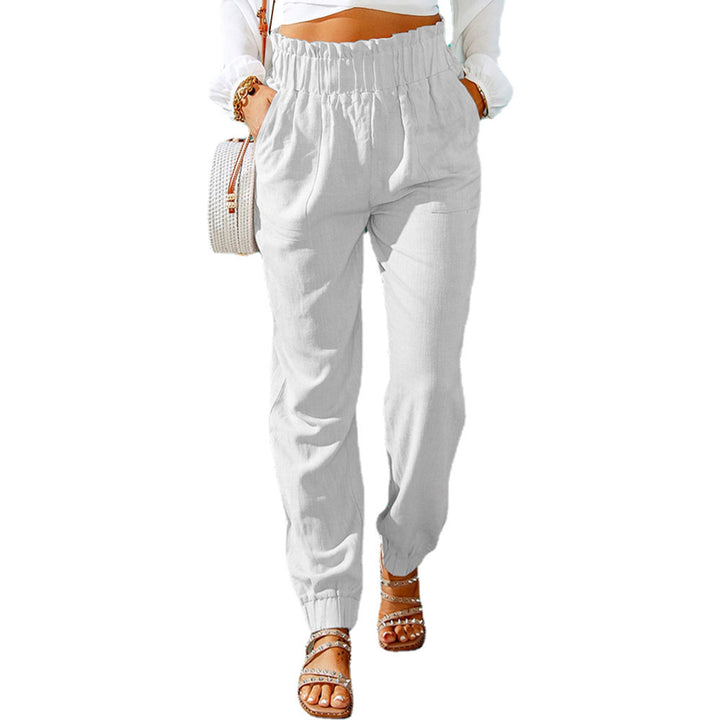 Damen Hochtaillierte Leinenoptik-Joggerhose mit elastischem Rüschbund und Eingrifftaschen Drune
