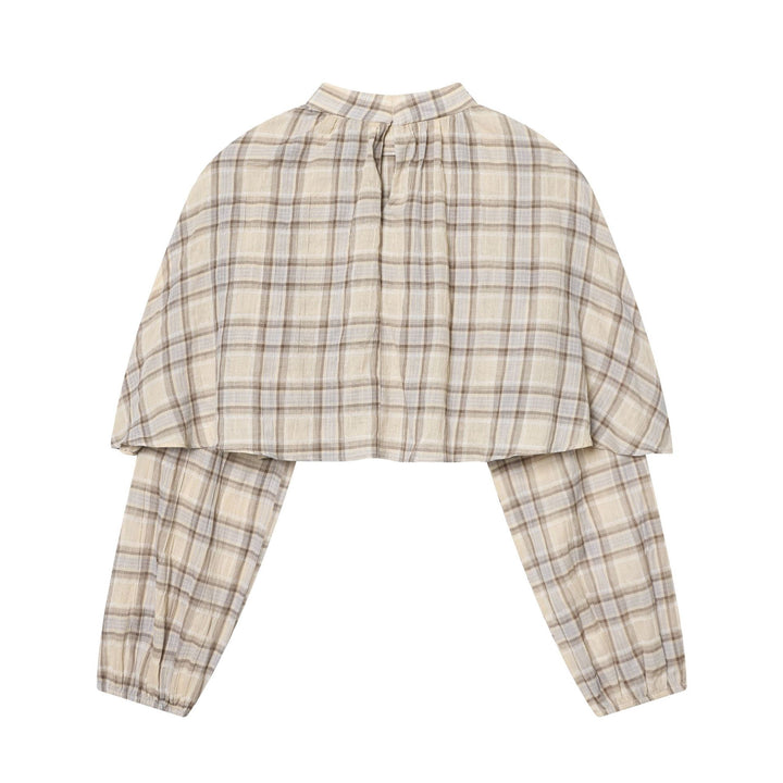 Damen Karierte Bluse mit Stehkragen, gerafftem Yoke und voluminösen Raglanärmeln Drune