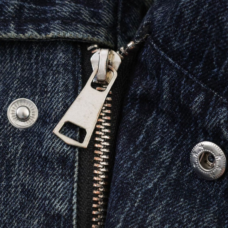 Damen oversized Cropped-Jeansjacke mit weitem Kragen Drune