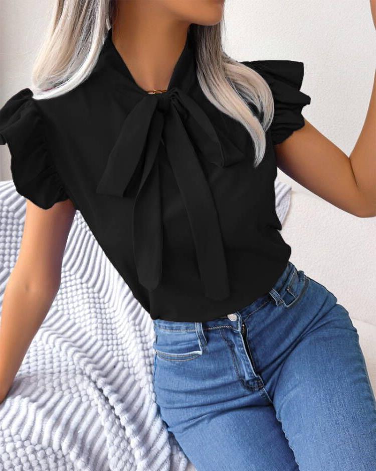 Damen Bluse mit verspielten Puffärmeln und schicker Schleife Drune