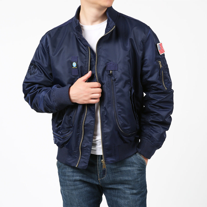 Herren Piloten-Bomberjacke mit Utility-Ärmeltasche, Reißverschluss-Front und Rippbündchen Drune