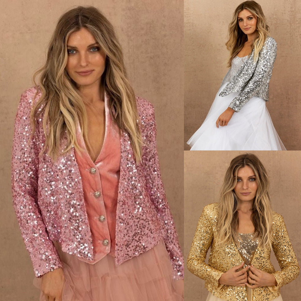 Damen Glitzernder Blazer mit Paillettenbesatz und elegantem Schnitt Drune