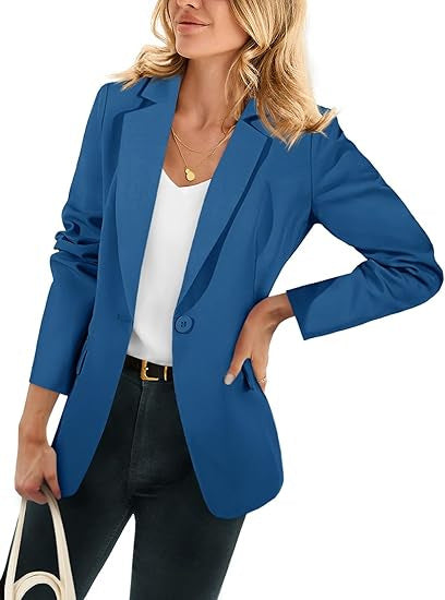 Damen Leichter Stretch-Blazer mit Schalkragen, Ein-Knopf-Verschluss und dreiviertelärmeln Drune