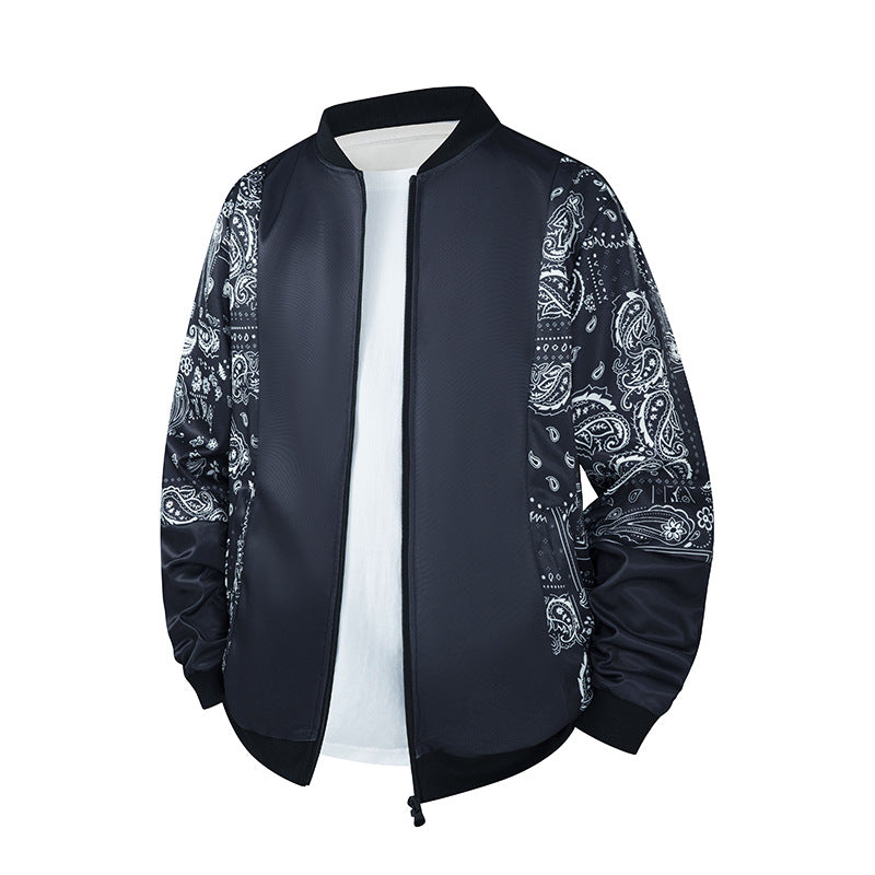 Herren Bomberjacke mit Allover‑Federprint, Satinoptik und geripptem Kragen Drune