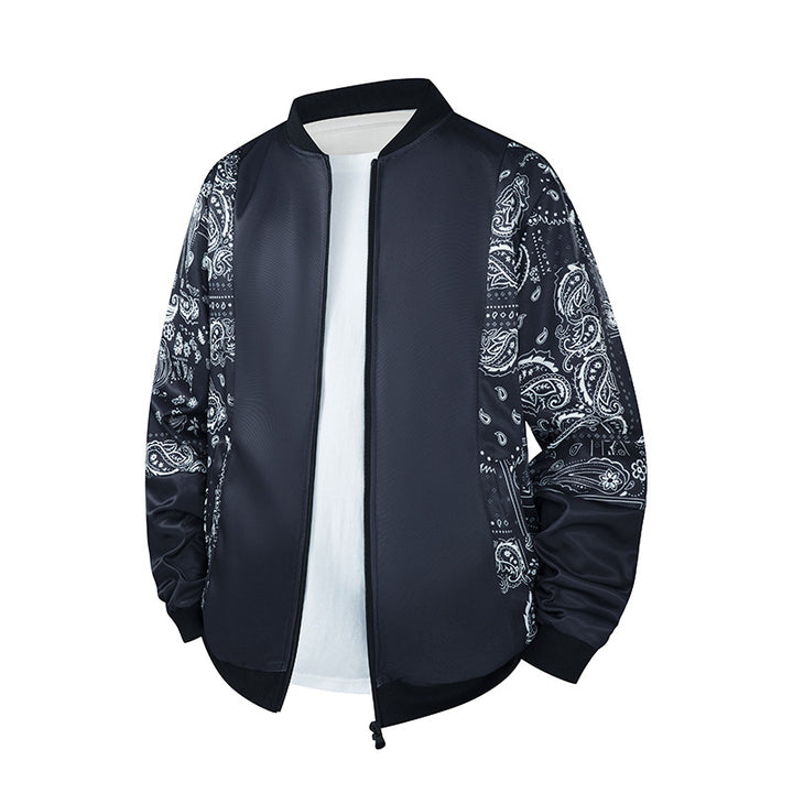 Herren Bomberjacke mit Allover‑Federprint, Satinoptik und geripptem Kragen Drune