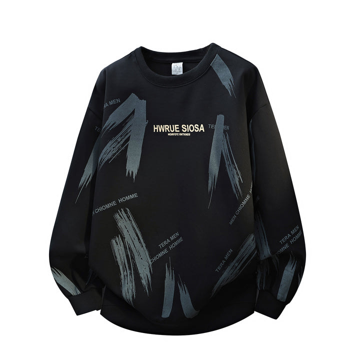 Herren Oversize Rundhals-Sweatshirt mit Pinselprint & elastischen Bündchen Drune
