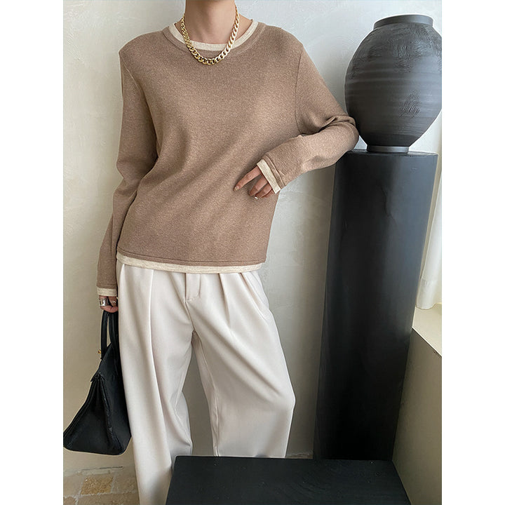 Damen modischer Pullover mit feinen Kontrastdetails Drune