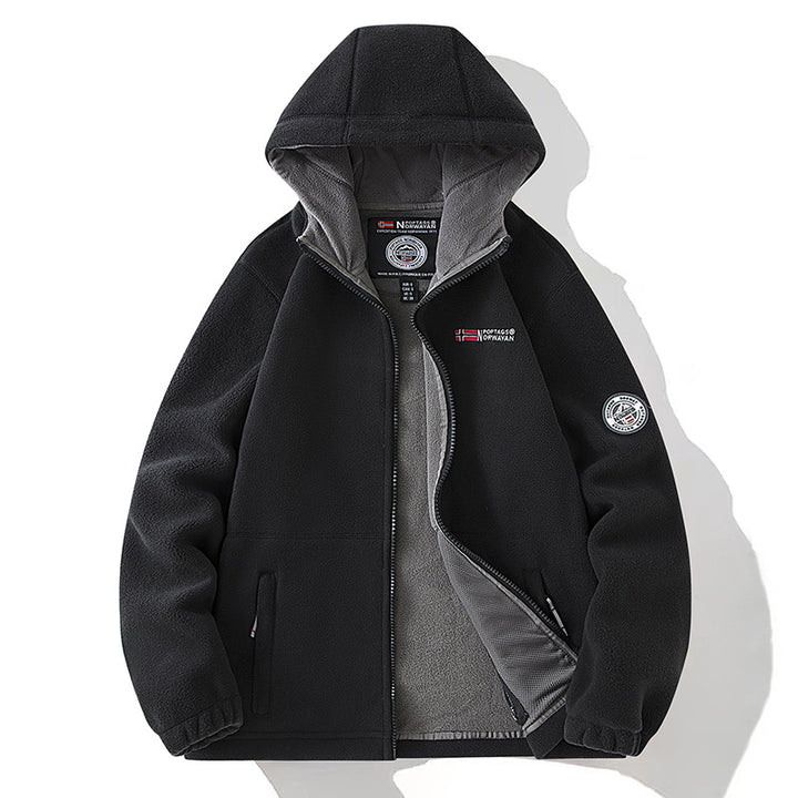 Herren Fleecejacke mit hohem Stehkragen, angerauter Innenseite und verdeckten Reißverschlusstaschen Drune