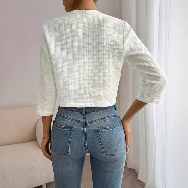 Damen Strukturierte Kurzjacke mit eleganten Knöpfen Drune