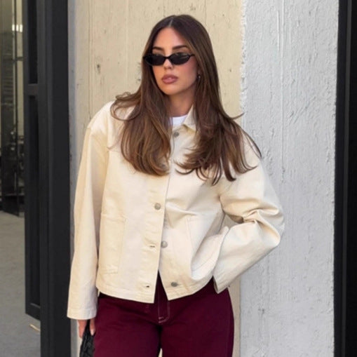 Damen Oversized Jeansjacke im minimalistischen Design mit praktischen Taschen Drune