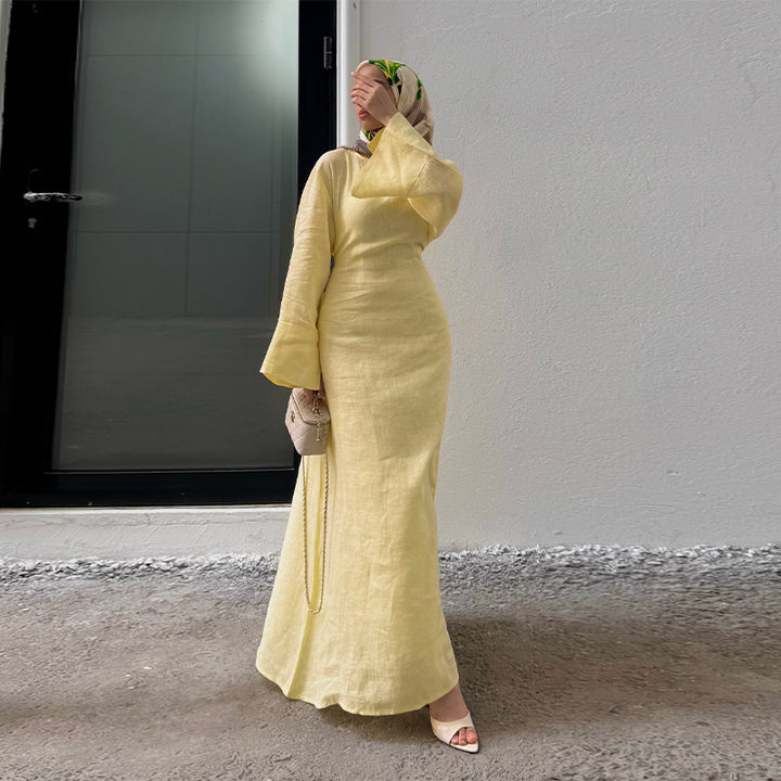 Damen Langes, elegantes Maxikleid aus leichtem Stoff mit Taillengürtel Drune