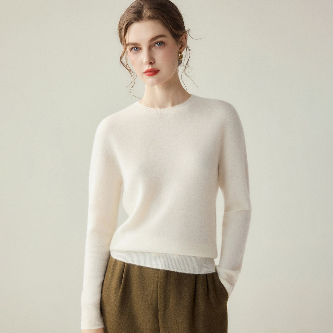 Damen Leichter Rundhalspullover aus Kaschmir‑Look mit extrafeinem Flor und geripptem Saum Drune