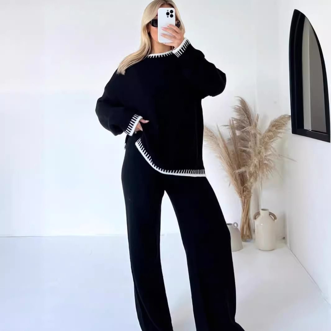 Damen oversized Strickset mit kontrastierenden Ziernähten Drune