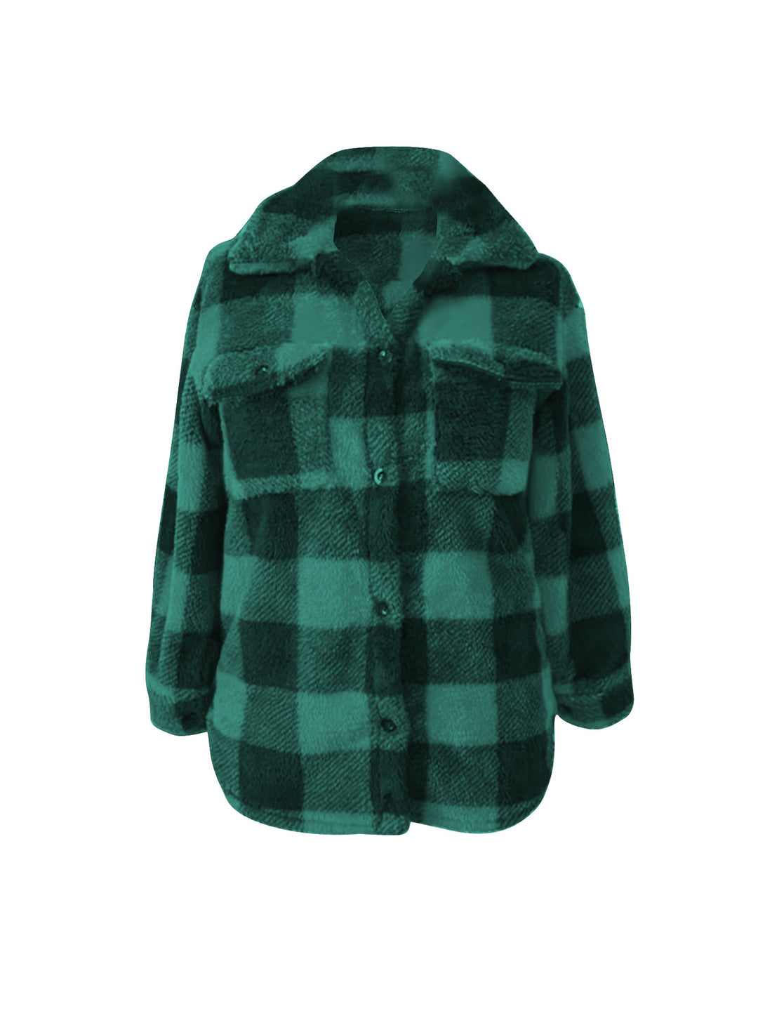 Damen Oversized Teddy-Hemdjacke mit Karomuster Drune