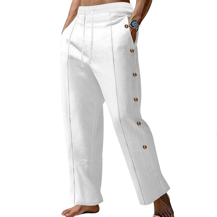Herren nan maritime Relaxhose mit weitem Bein, elastischem Kordelzugbund und seitlicher Knopfleiste Drune