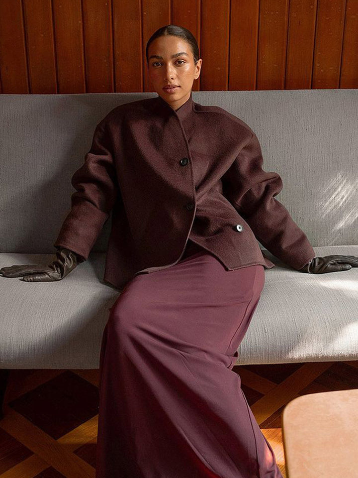 Damen Kurzmantel aus Wollmix mit kastiger Boxy-Silhouette und markanter Knopfleiste Drune