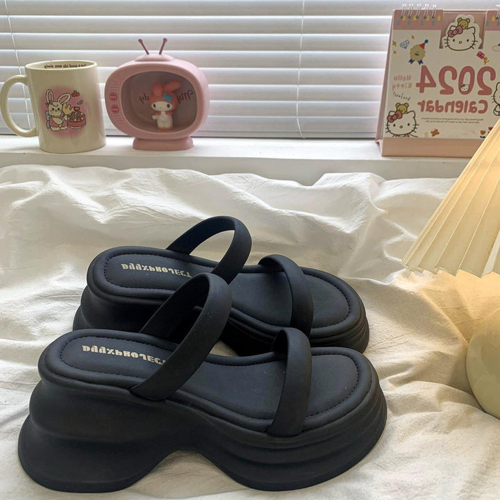 Damen modische Plateausandalen mit breiten Riemen und ergonomischer Sohle Drune