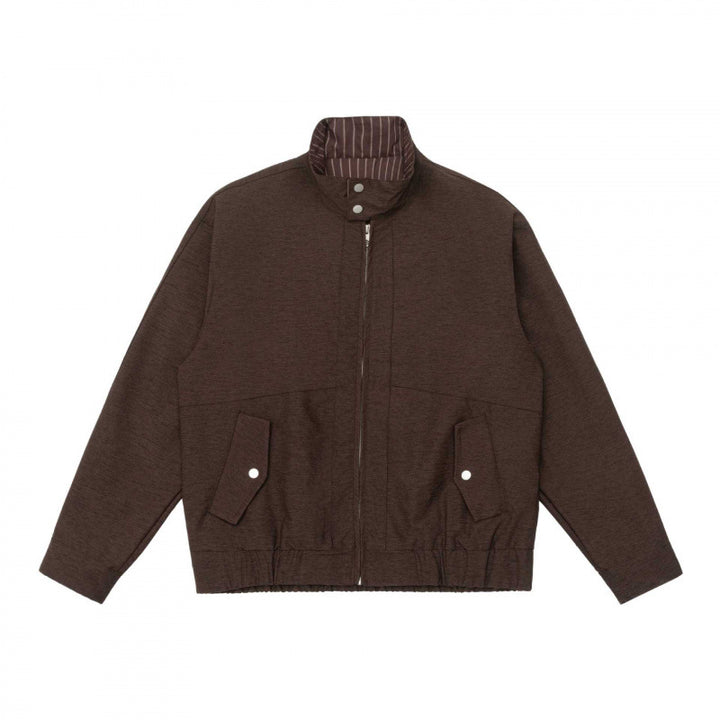 Herren Boxy-Zip-Blouson aus meliertem Strickstoff mit gestreifter Kragenfütterung und elastischem Saum Drune