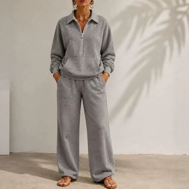 Damen Lässiges Sweat-Set mit Halbzip-Pullover und weiter Jogginghose Drune