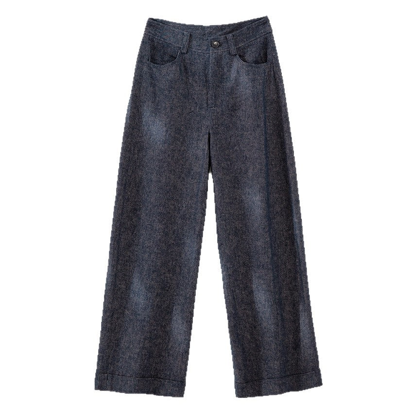 Damen Weite High-Waist-Jeanshose mit Bügelfalte und Umschlagsaum Drune