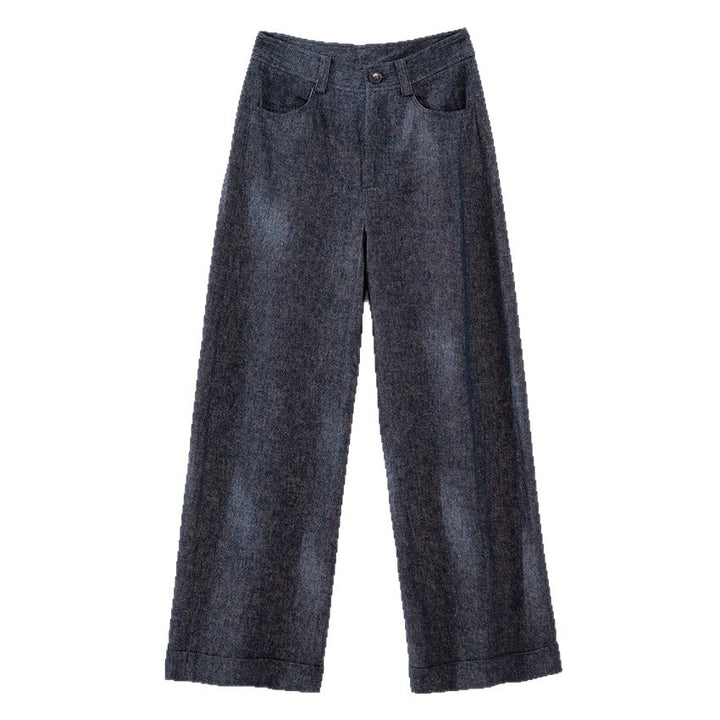 Damen Weite High-Waist-Jeanshose mit Bügelfalte und Umschlagsaum Drune