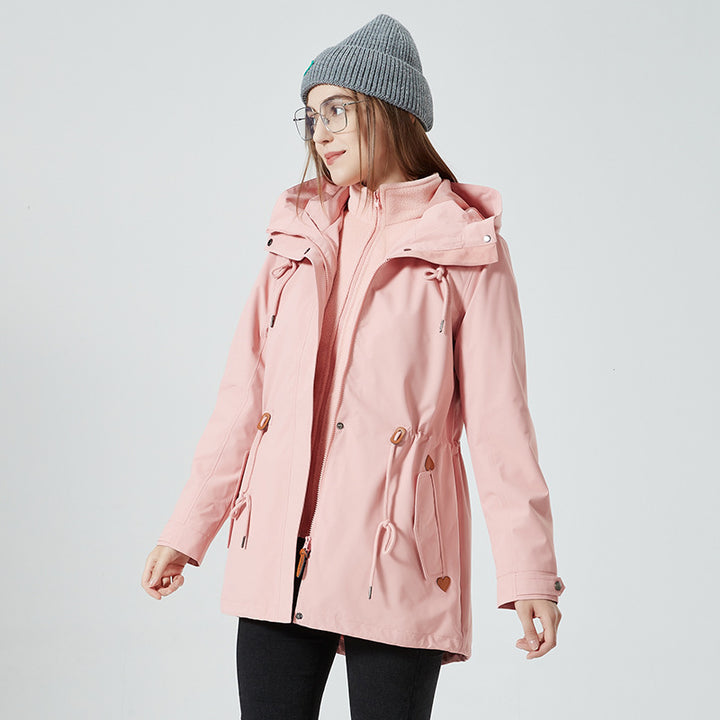Damen Wasserabweisende taillierte Parka-Jacke mit Kapuze und Kordelzug Drune