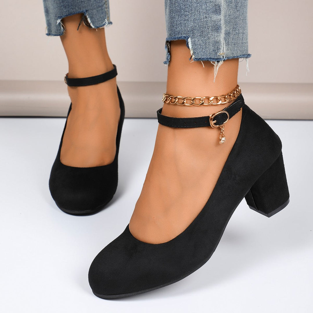Damen nan elegante Riemchenpumps mit verstellbarem Knöchelriemen und breitem Blockabsatz Drune