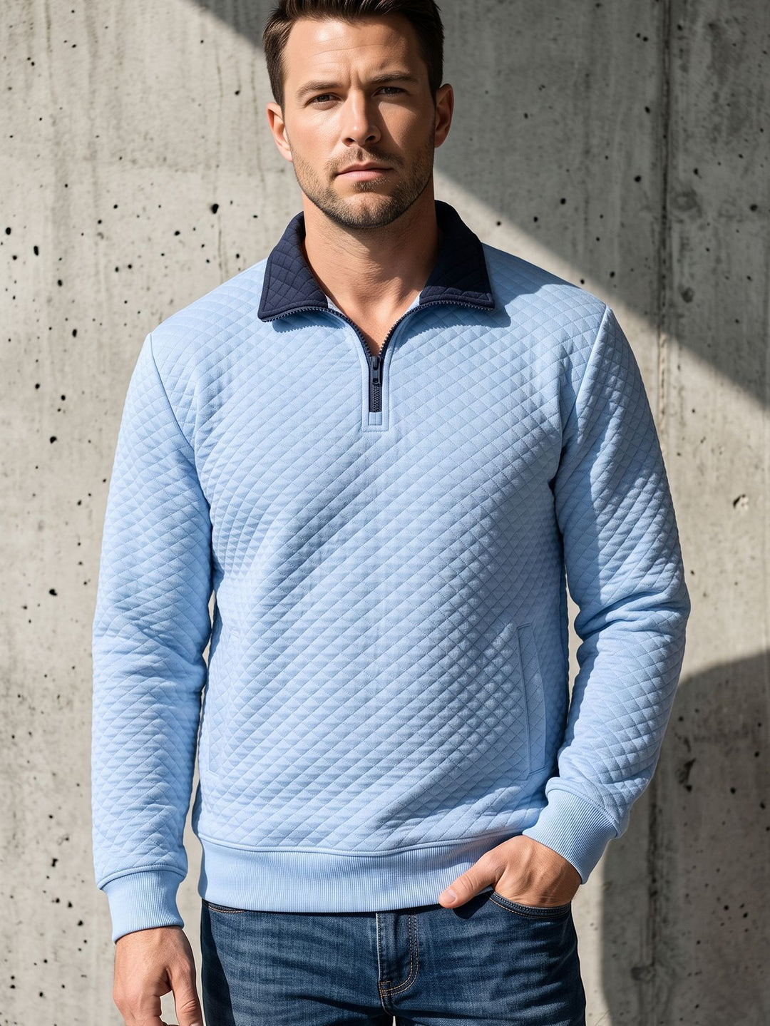 Herren Stepppullover mit Troyerkragen und Halbzip Drune