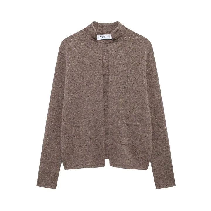 Damen nan offener Strickcardigan mit Stehkragen und aufgesetzten Taschen Drune
