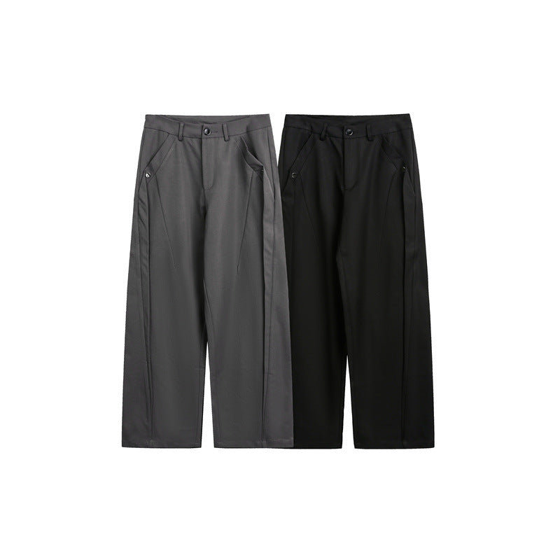 Damen Weite High-Waist Stoffhose mit Bügelfalte und seitlichen Eingrifftaschen Drune
