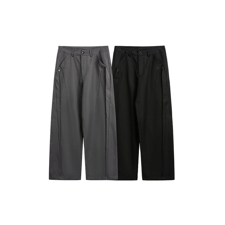 Damen Weite High-Waist Stoffhose mit Bügelfalte und seitlichen Eingrifftaschen Drune