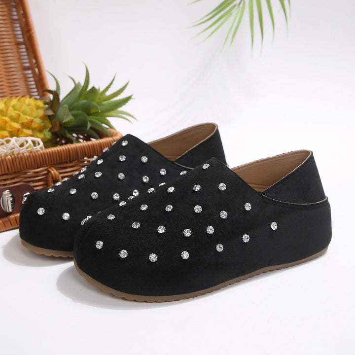 Damen Strassbesetzte Wildleder-Plateau-Hausschuhe Drune