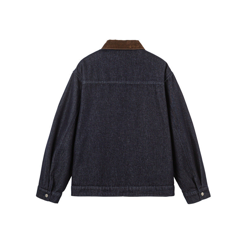 Herren Boxy-Jeansjacke mit Cordkragen und Metallknebelverschlüssen Drune