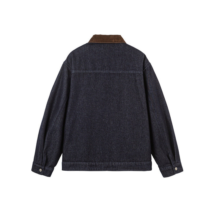 Herren Boxy-Jeansjacke mit Cordkragen und Metallknebelverschlüssen Drune