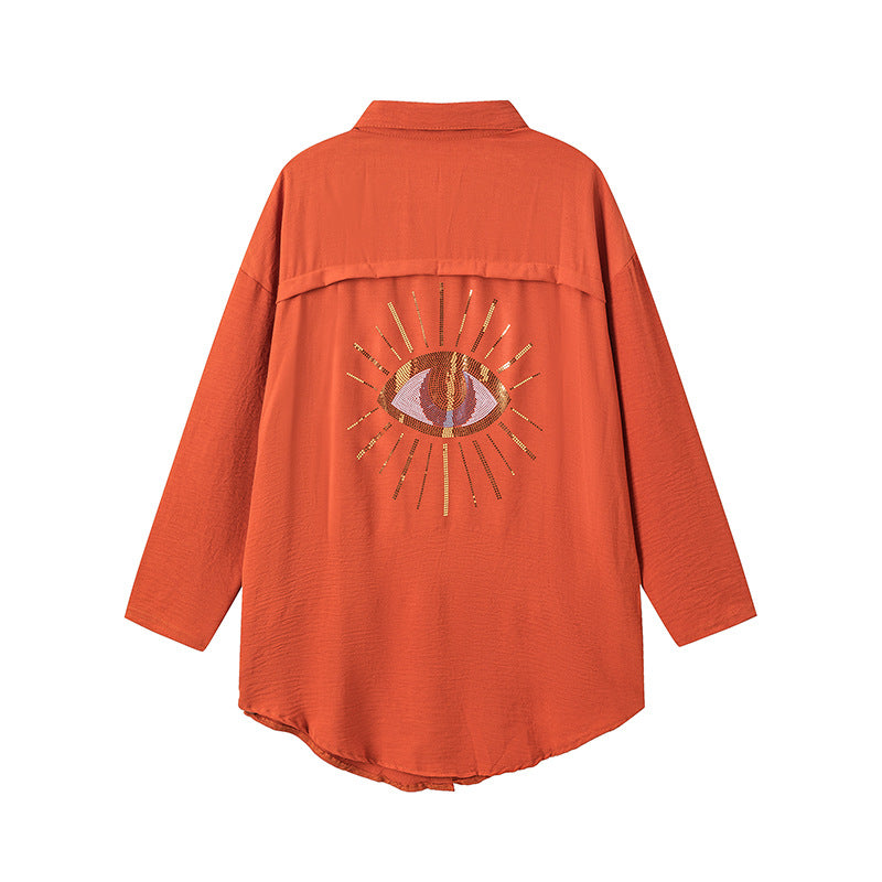 Damen Langarm-Hemdjacke mit auffälligem Augenprint Drune