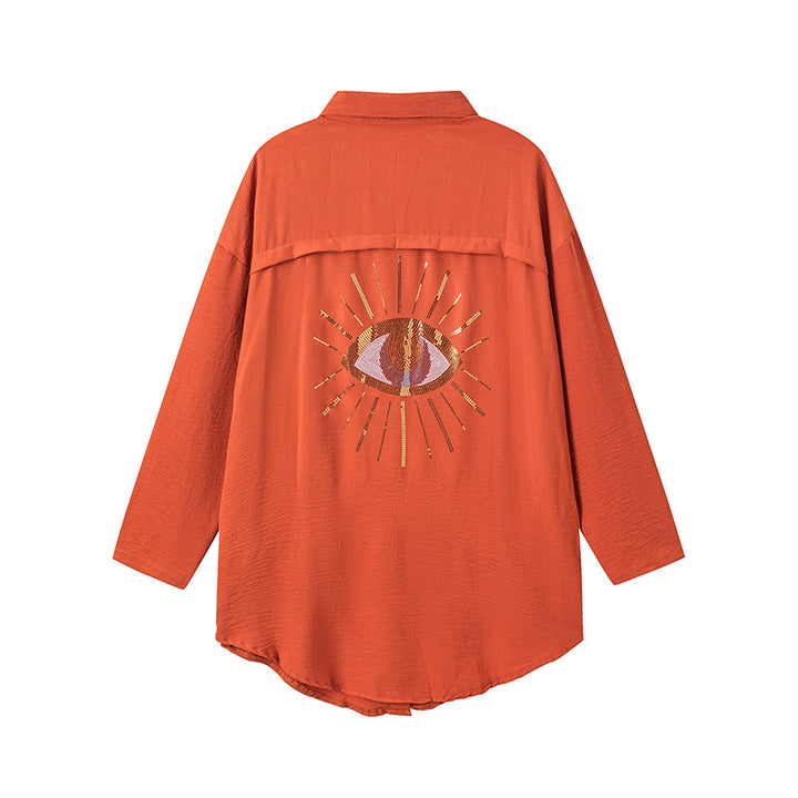 Damen Langarm-Hemdjacke mit auffälligem Augenprint Drune