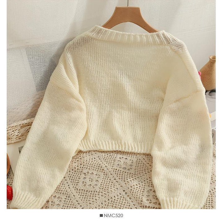 Damen kuschelige Strickjacke mit verspielten Blumenapplikationen Drune