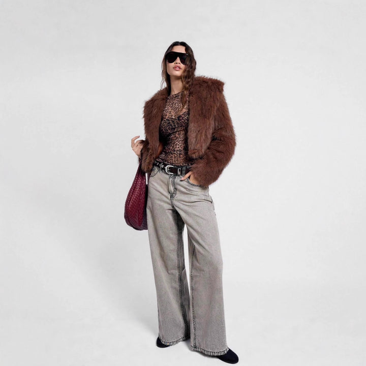 Damen nan figurnahes Netz-Longsleeve mit Leopardenmuster und seitlicher Raffung Drune