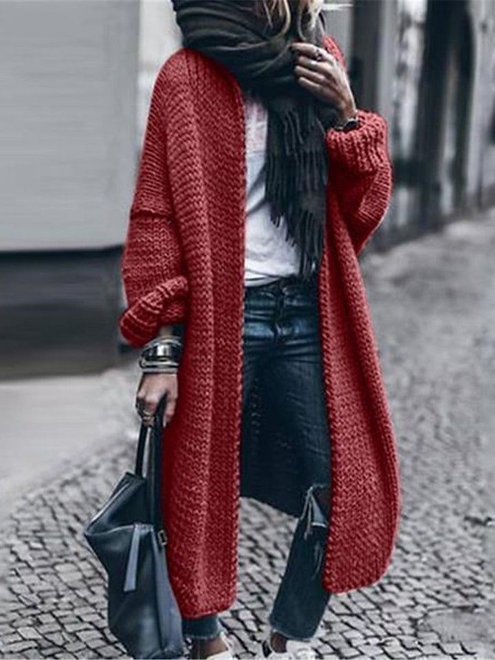 Damen Langer Grobstrick-Mantelcardigan mit überschnittener Schulter und offener Front Drune