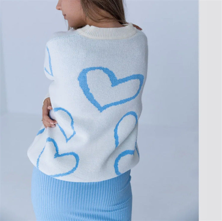 Damen Kuscheliger Jacquard-Pullover mit Herzmotiv und lockerer Oversize-Passform Drune