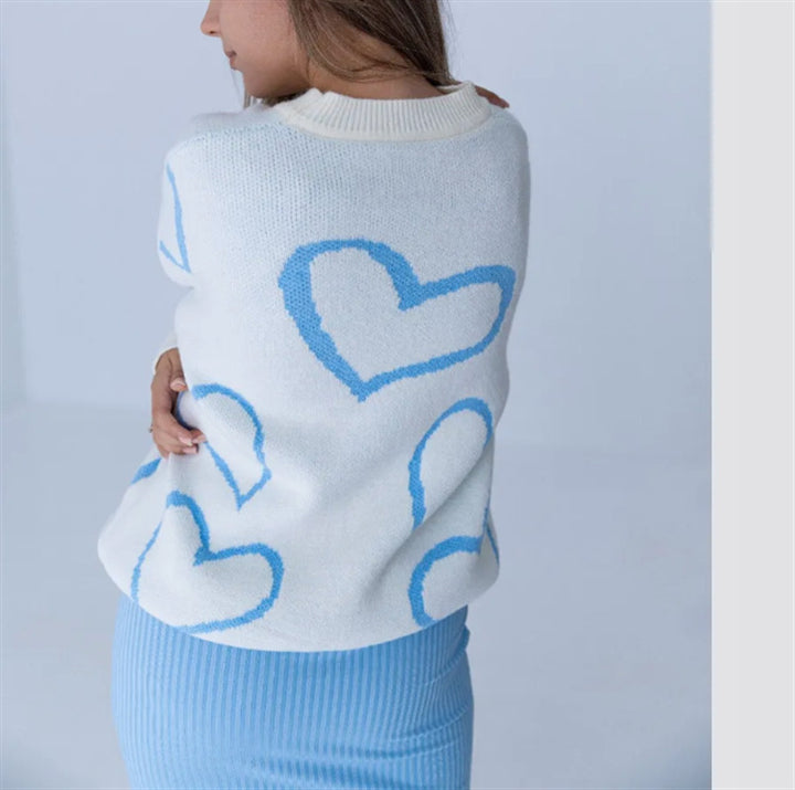 Damen Kuscheliger Jacquard-Pullover mit Herzmotiv und lockerer Oversize-Passform Drune