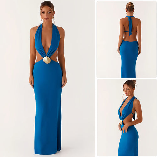 Damen Elegantes und verführerisches Abendkleid mit tiefem V-Ausschnitt und Cut-Out-Design Drune