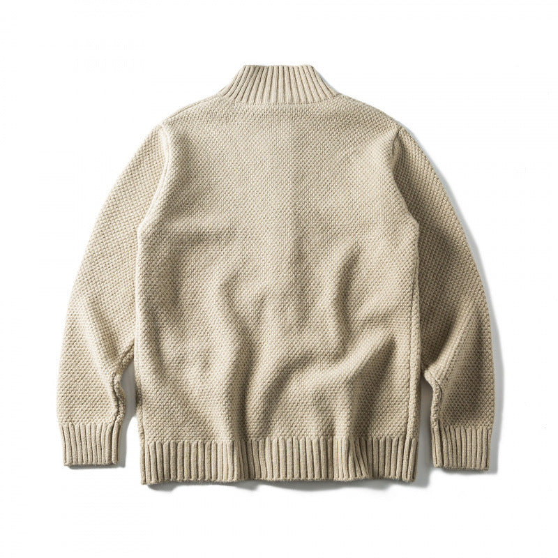 Unisex Strukturierter Button-Cardigan mit Stehkragen und aufgesetzten Taschen Drune