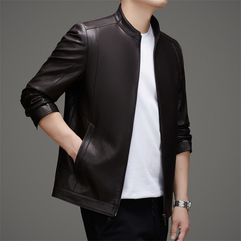 Herren Kunstlederjacke mit modernem Stehkragen und funktionalen Reißverschlüssen Drune