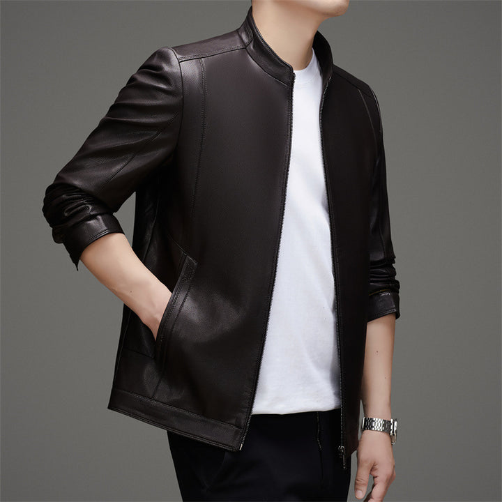 Herren Kunstlederjacke mit modernem Stehkragen und funktionalen Reißverschlüssen Drune