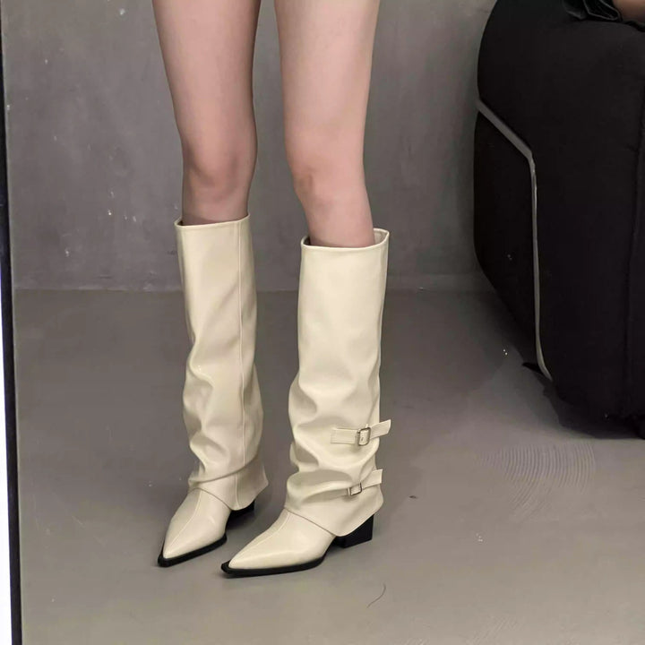 Damen Hohe Stiefel mit Riemen und eleganter Spitze Drune