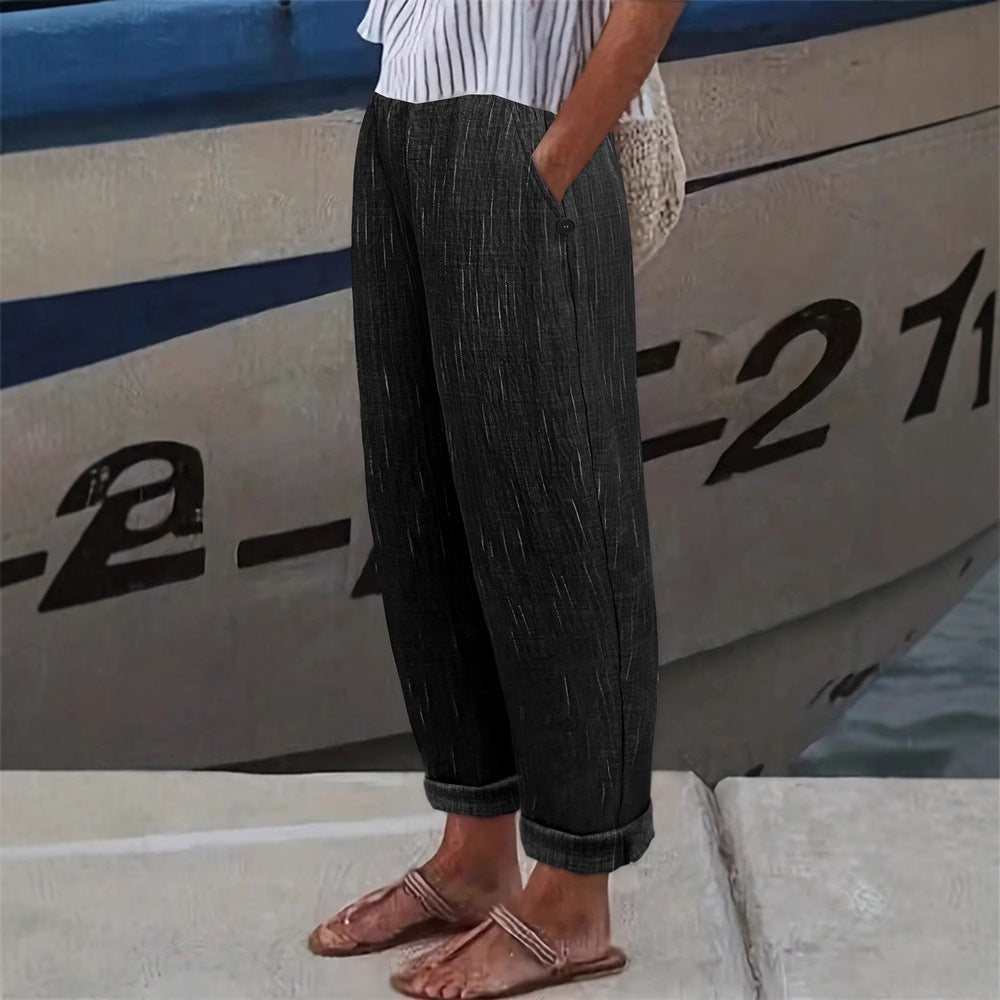 Damen Bequeme und luftige Leinenhose mit seitlichen Taschen Drune