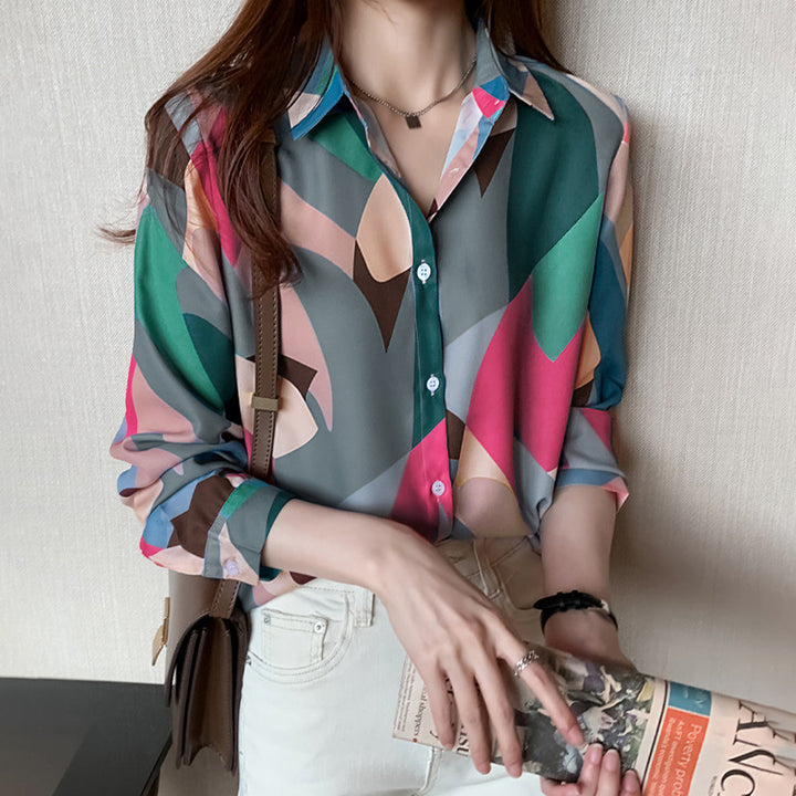 Damen Modische Bluse mit geometrischem Muster Drune