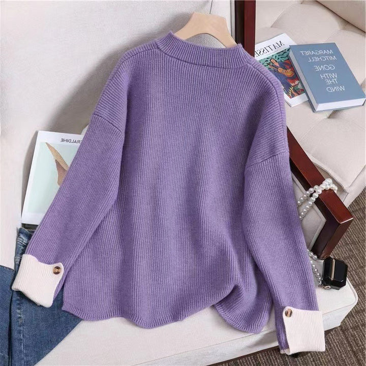 Damen lässiger Strickpullover mit dekorativen Schleifen und Knopfdetails Drune